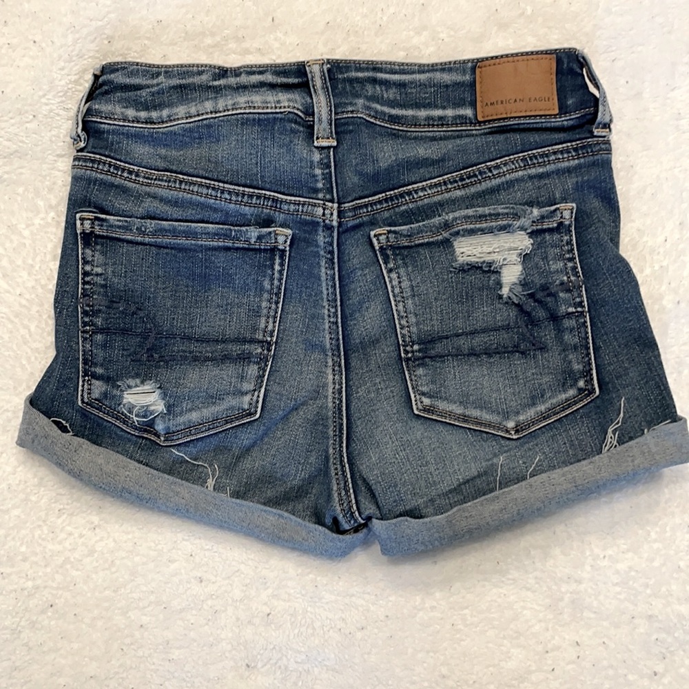 American Eagle “Hi-Rise Shortie” Distressed Shorts - Picture 2 of 4